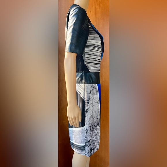 HELMUT LANG Superb Net a Porter Geometric Leather Trim Pencil Dress Size 2 - Picture 5 of 17